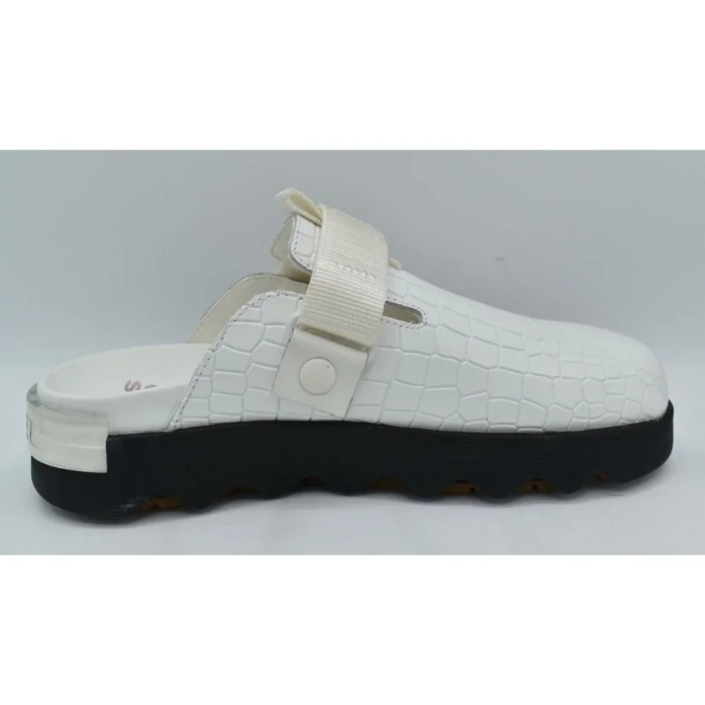 Sorel Womens Size 7.5 Viibe White Black Sea Salt Gum Slip On Croc Embossed Clogs - Picture 6 of 12